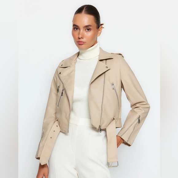 Cream Faux Leather Jacket - Picture 1 of 5